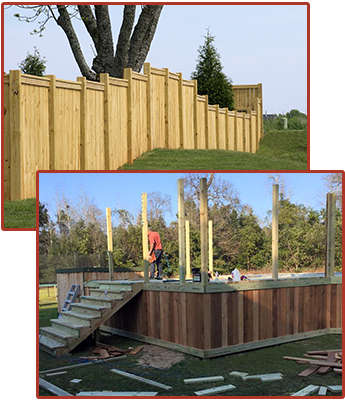 Wooden Fence, Man Working On a Wooden Pool Deck